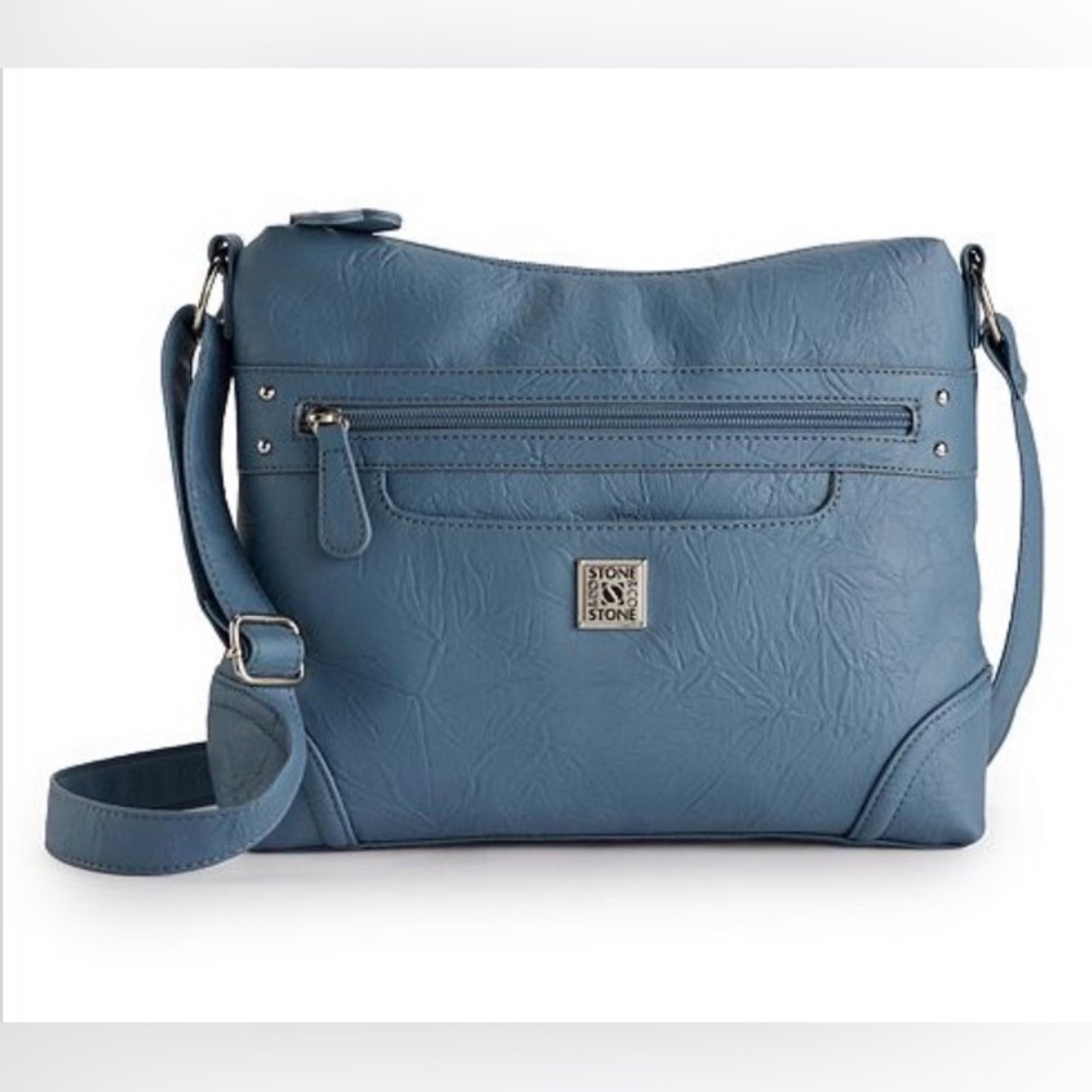 Stone & Co. Denim Blue Nancy Bonded Leather Hobo Bag Adjustable Strap Crossbody